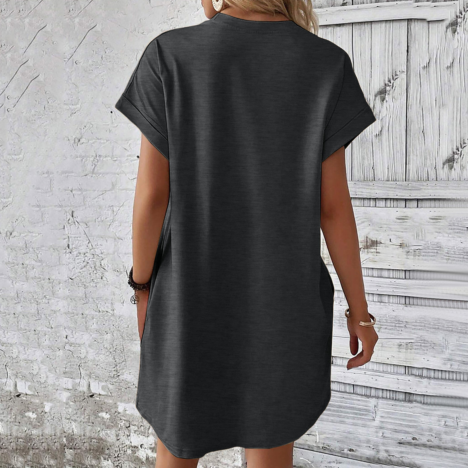 thumbnail image 4 of Vestido camiseta suave de manga corta holgado con bolsillos para mujer - Poliéster spandex, informal de verano - S-XXL, 4 of 7